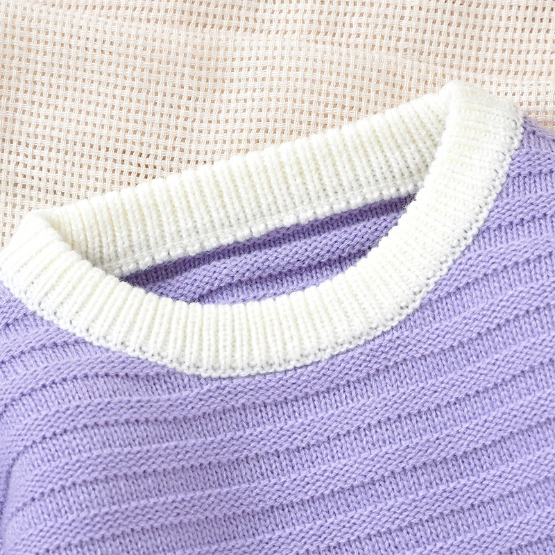 VISgogo 0-3 Years Toddler Girl Boy Fall Sweater Contrast Color Long Sleeve Crew-Neck Chunky Knitwear Tops