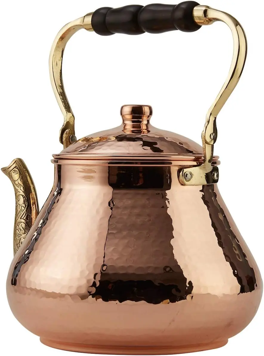 Large Copper Teapot, 1mm Thick, Hammered, Handcrafted in Turkey, 3 Quarts (2.8L)