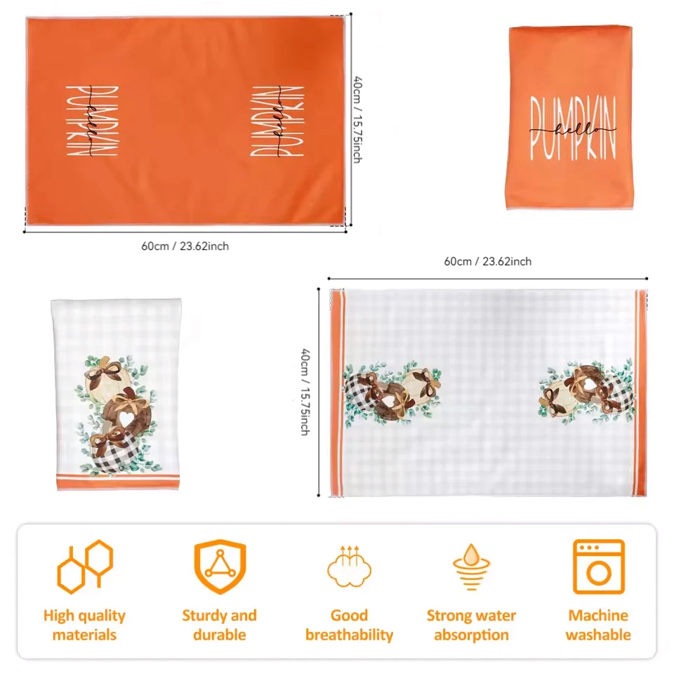 4-pack autumn pumpkin napkins, 40 * 60cm flat and stain resistant, suitable for dining and kitchen use 6