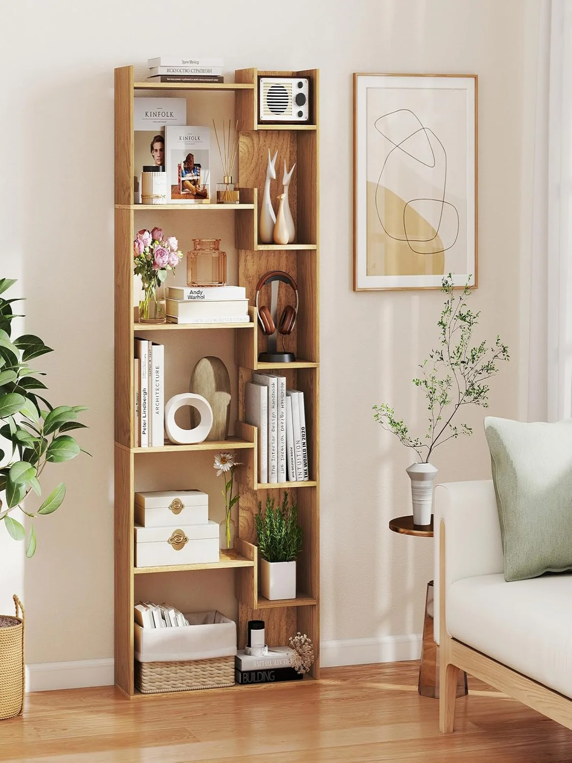 Bücherregal, Holzregal mit 2 Kippschutzgeräten, offenes Ausstellungsregal, freistehendes Regal, Aufbewahrungsregal für Arbeitszimmer, Wohnzimmer – Detail 1