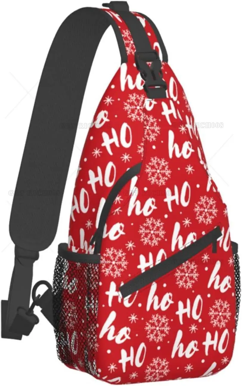 Red Christmas Hohoho Chest Bags Xmas Crossbody Sling Bag Travel Hiking Backpack Casual Shoulder Daypack for Women Men multi pockets sling backpack casual nylon crossbody bag chest bag shoulder bags for travel hiking daypack with zipper strap