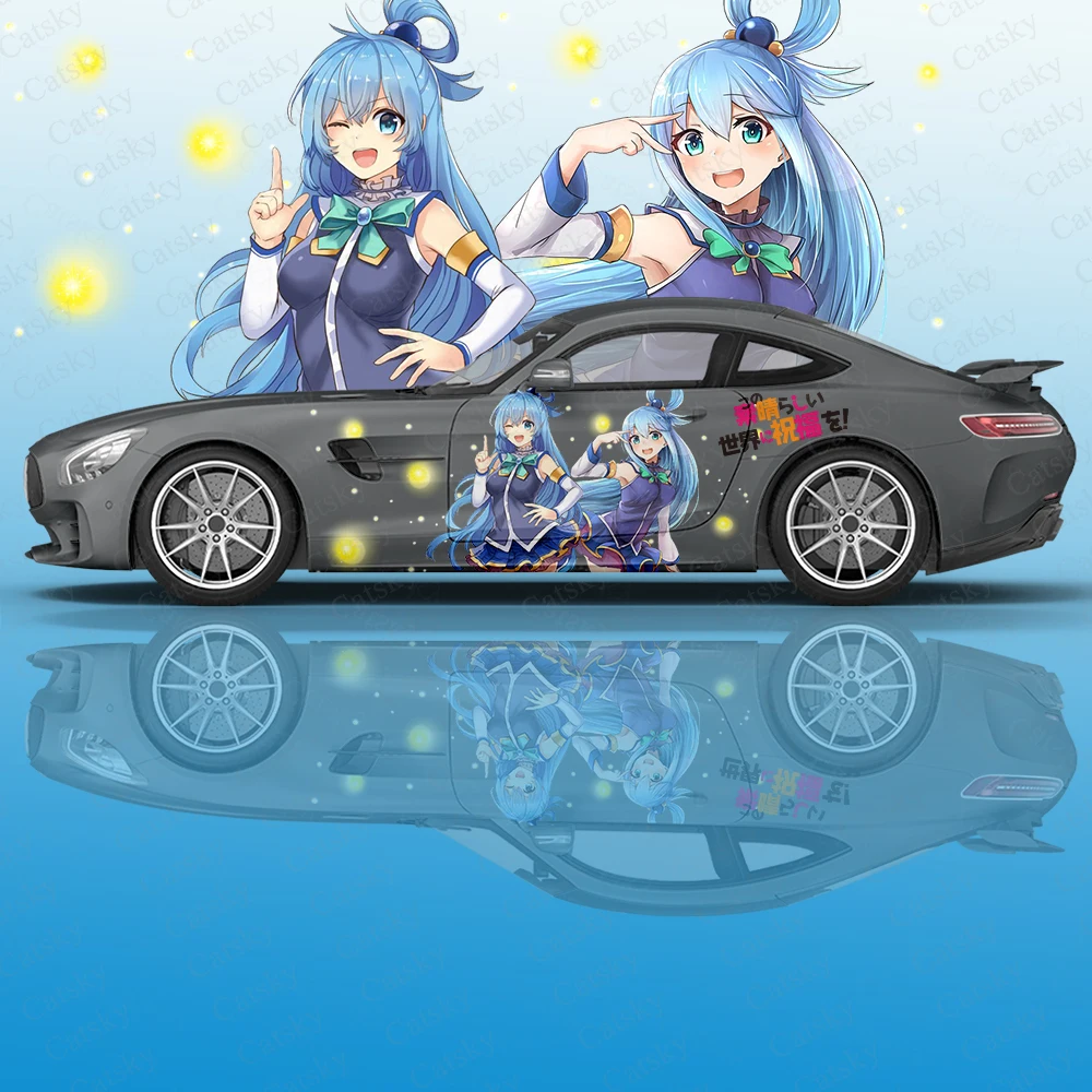 

Аниме наклейка на автомобиль KONOSUBA, Виниловая наклейка с боковым графическим рисунком, модифицированное украшение для гоночного автомобиля, наклейка на автомобиль с несимметричными полосками