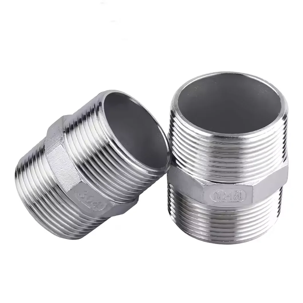 304 Stainless Steel Male to Male Thread Hex Nipple Pipe Fitting Connector Couple