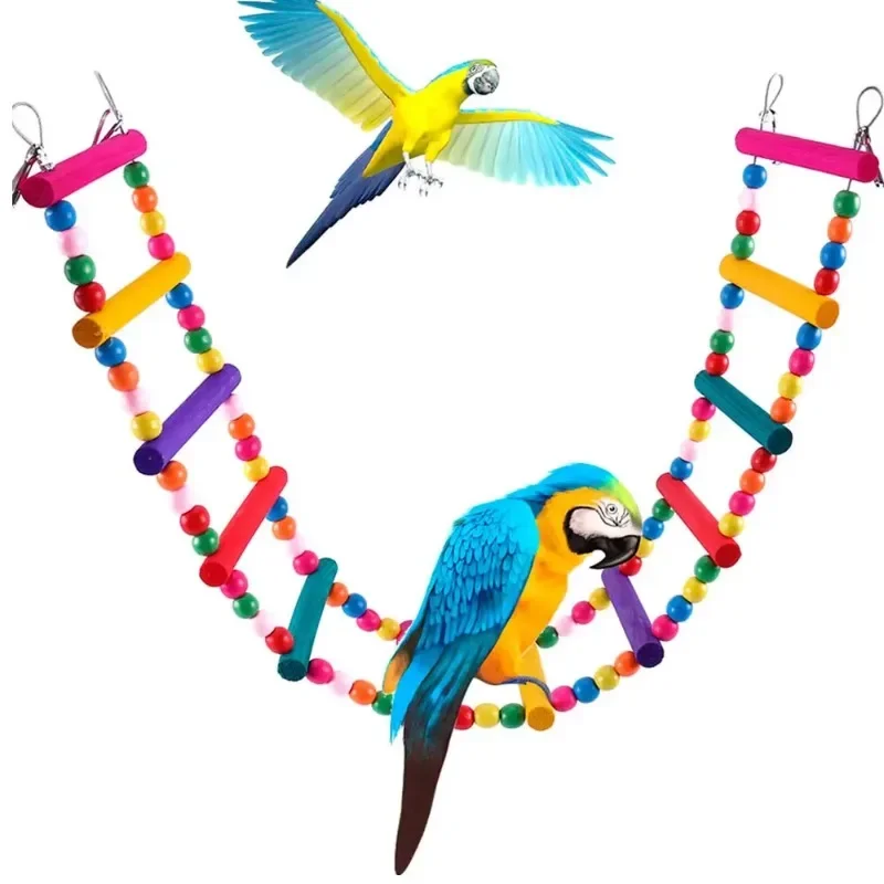 Birds Pets Parrots Ladders Climbing Toy Hanging Colorful Balls Natural Wood Chew Toys Swing Bridge parrot toy,bird toy,bird swing toy