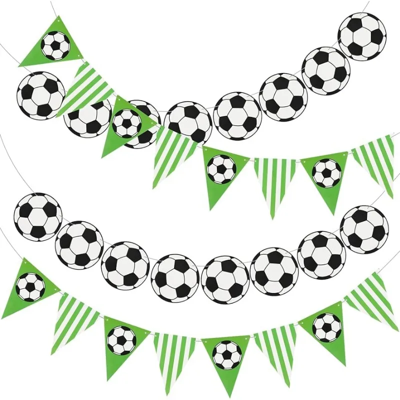 Soccer Party Paper Banner Decoration Party Soccer Birthday Green Triangle Flags Football Garlands for Sport Kids Supplies