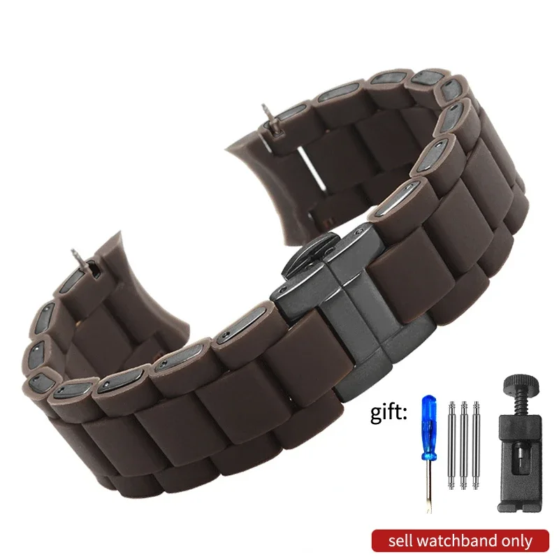 Rubber Clad Steel Watch Strap for Armani Ar5889 5890 5905 5920 Waterproof Silico