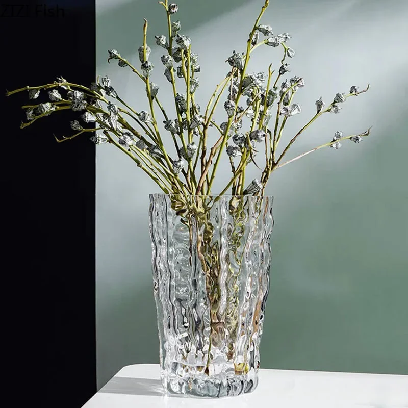 Relief Texture Glass Vase Creative Hydroponic Flower Pot Desk Decoration Artificial Flower Decorative Floral Arrangement Vases 4