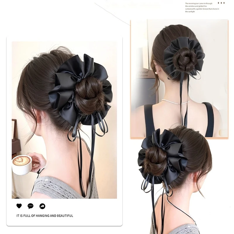 Synthetic Balletcore Hair Bun Wig Claw Clip Bun Hair Extensions Braided Updo Hair with Hair Accessories for Women Daily Party