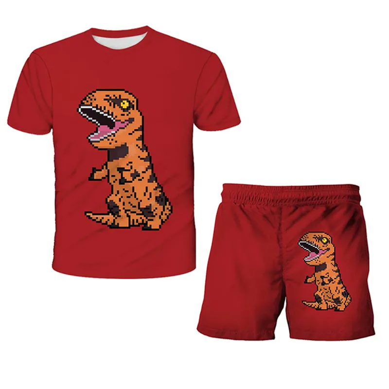 Summer 3D print Dinosaur Print T-Shirt Kids Summer Jurassic Park Boys Shorts Suit Cartoon Jurassic Dinosaur Top fashion Suit Clothing Sets expensive