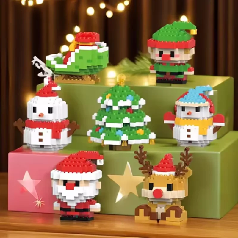 DIY Christmas Building Block Snowman Elk Santa Claus Model Micro Brick Building Block Xmas Tree Decoration Children Toy Gift 2
