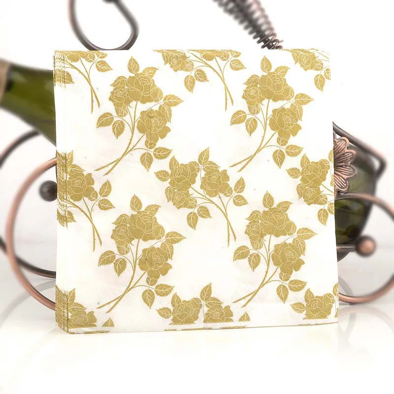 Golden Leaf Printed Napkin 10/20pcs/Pac 33cm 2-Ply Wedding Cup Flower Paper Colourful Placemat Paper Mouthcloth Banquet