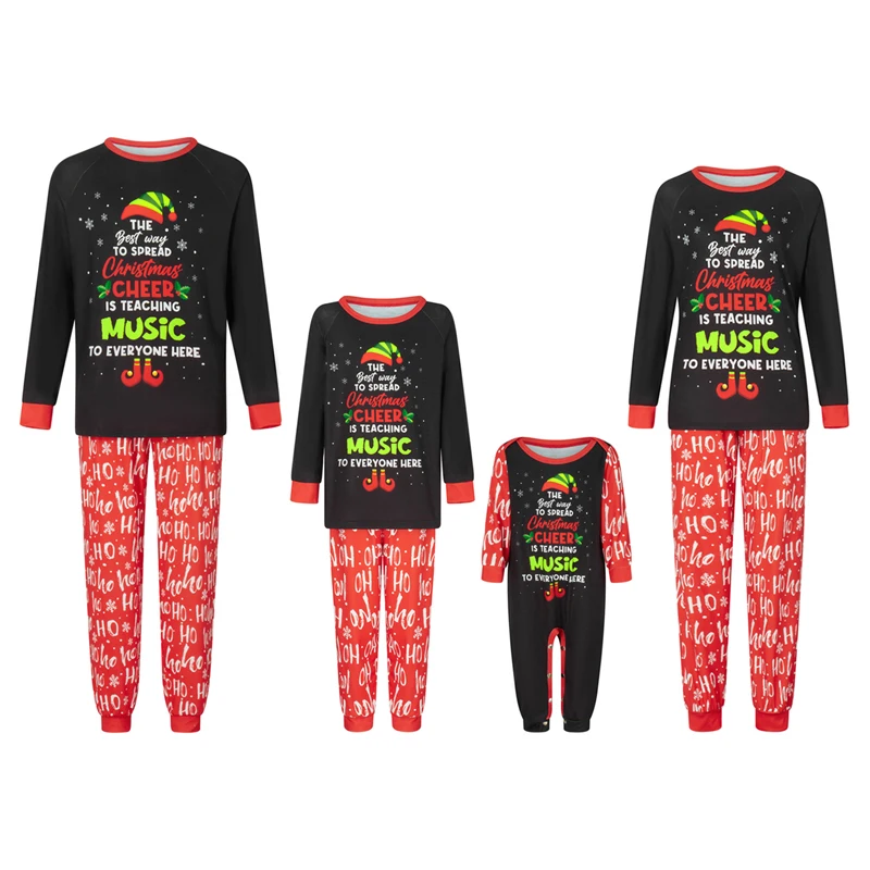 thumbnail image 1 of Pijamas familiares navideños a juego, conjunto de camiseta de manga larga con pantalones y estampado de letras, mono, ropa de dormir para estar en casa, 1 of 5