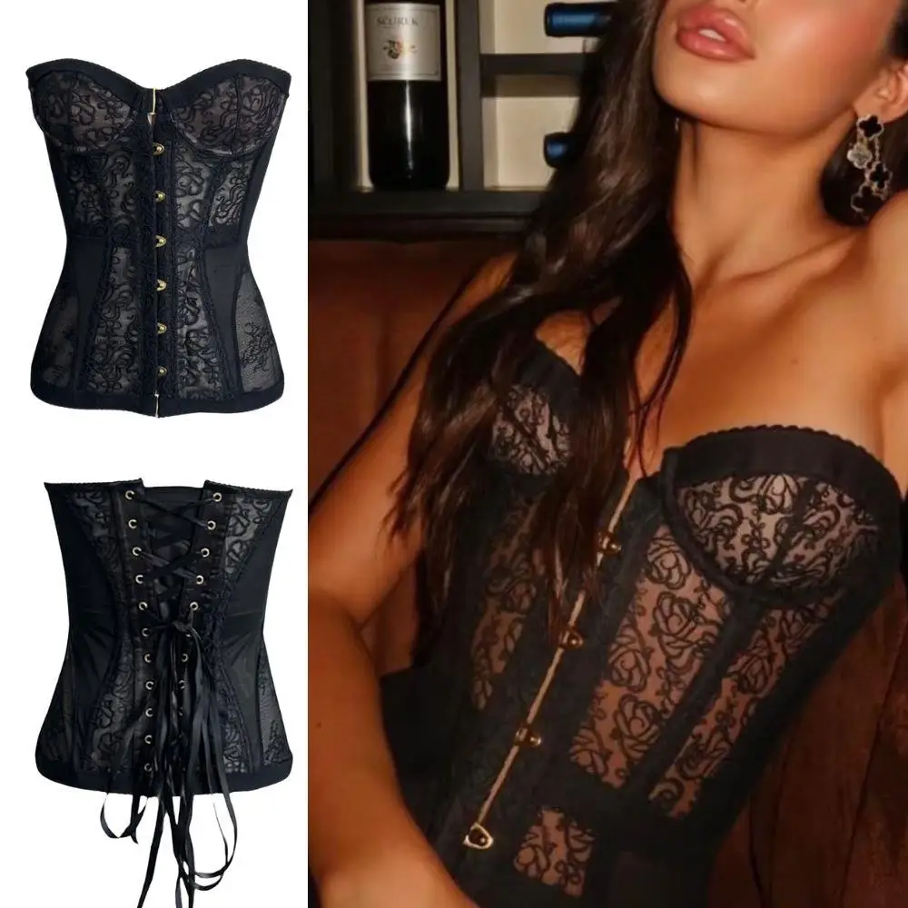 Spicy Girl Sexy Tight Corset Lace Hollow Sleeveless Strapless Top Fashion Women Street Style Trendy Vest Party Backless Tank Top