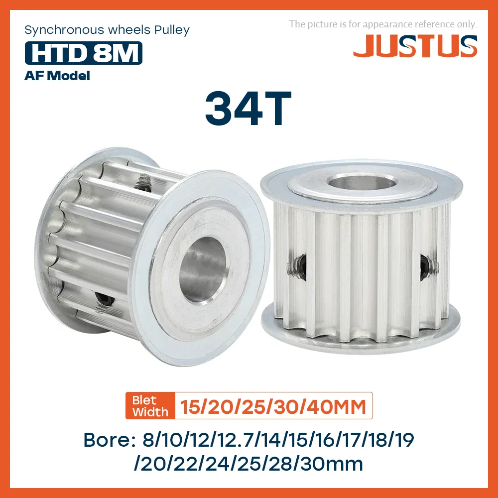 

HTD 8M 34Teeth Synchronous Pulley Bore 8-30mm Teeth Pitch 8 mm Slot Width 16/21/27/32/42 mm For 15/20/25/30/40mm 8M Timing Belt