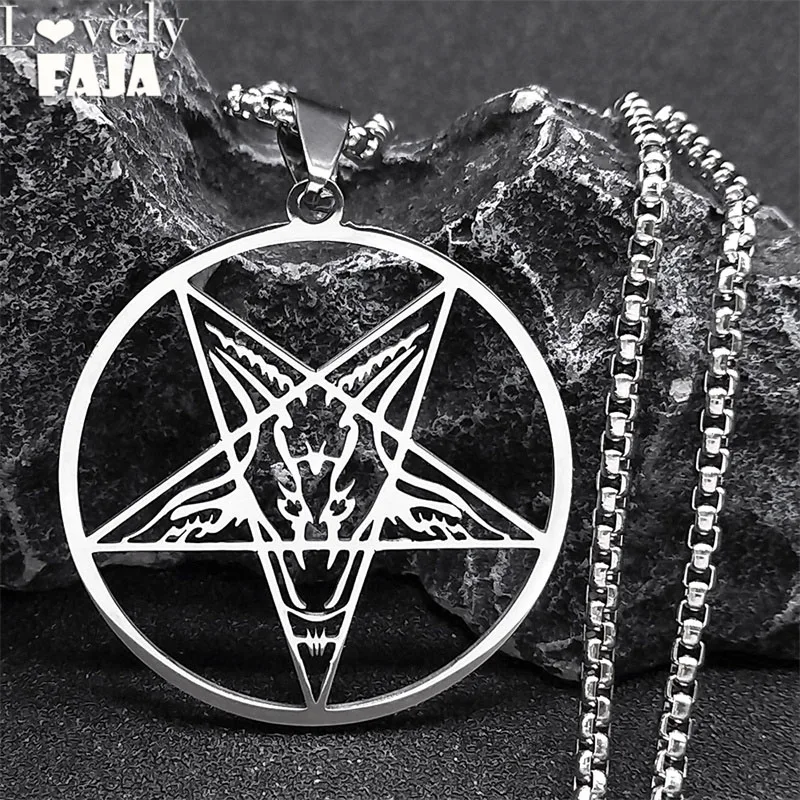 Collana Uomo Baphomet In Acciaio Inox - Ciondolo Satana Lucifero Per Stile Rock E Hip Hop - Foto 4
