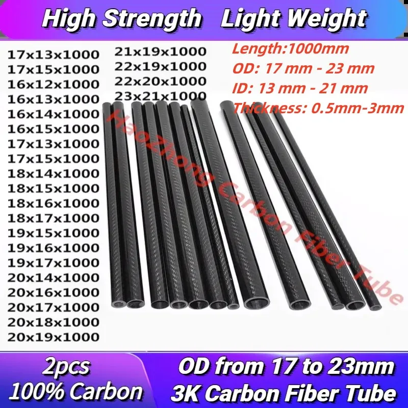 

2pcs Length 1000mm OD17mm 18mm 19mm 20mm 21mm 22mm 23 mm High Quality 3K Carbon Fiber Fabric Wound Tube Factory Direct Sales