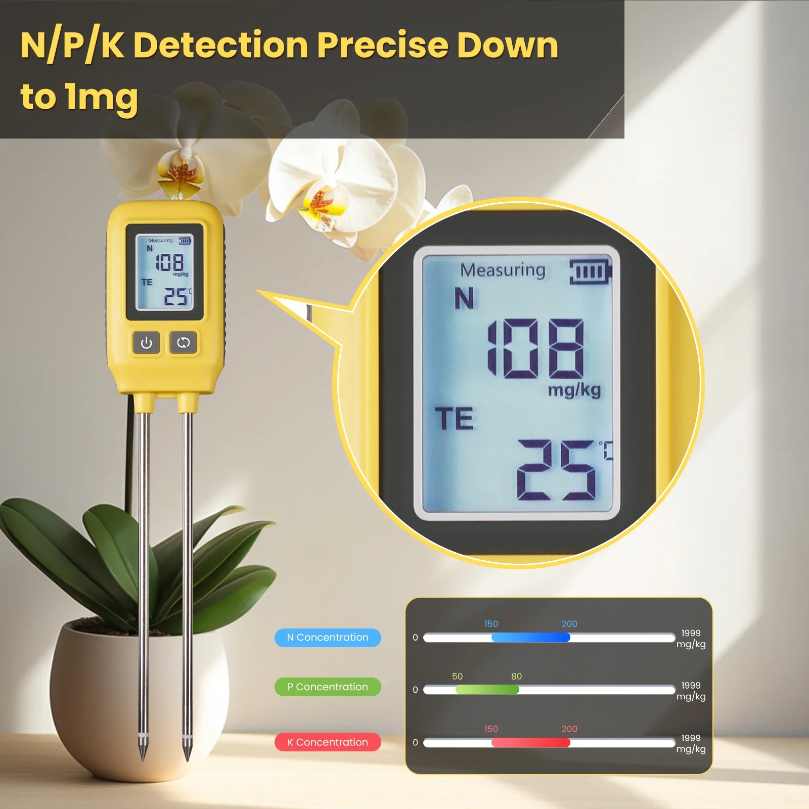 Description Picture 5 of itemMoesHouse Soil NPK Temperature Sensor Nitrogen Phosphorus Potassium Detector Nutrient Fertility Meter Tester Garden Greenhouse