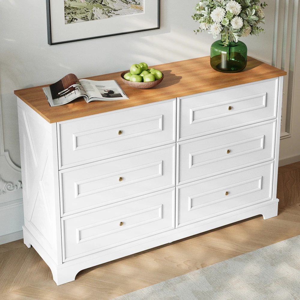 PINGGO Modernes Sideboard mit 6 Schubladen, minimalistisches Design, 120 x 40 x 76 cm, Aufbewahrungsschrank für Wohnzimmer, Esszimmer, Flur – Detail 4