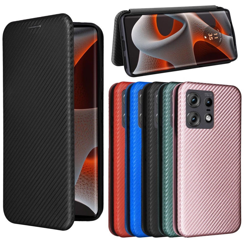 Magnetic Close Carbon fiber Flip Cover Leather Wallet Book Case For Motorola Moto Edge 50 40 30 20 Ultra Pro Fusion Neo