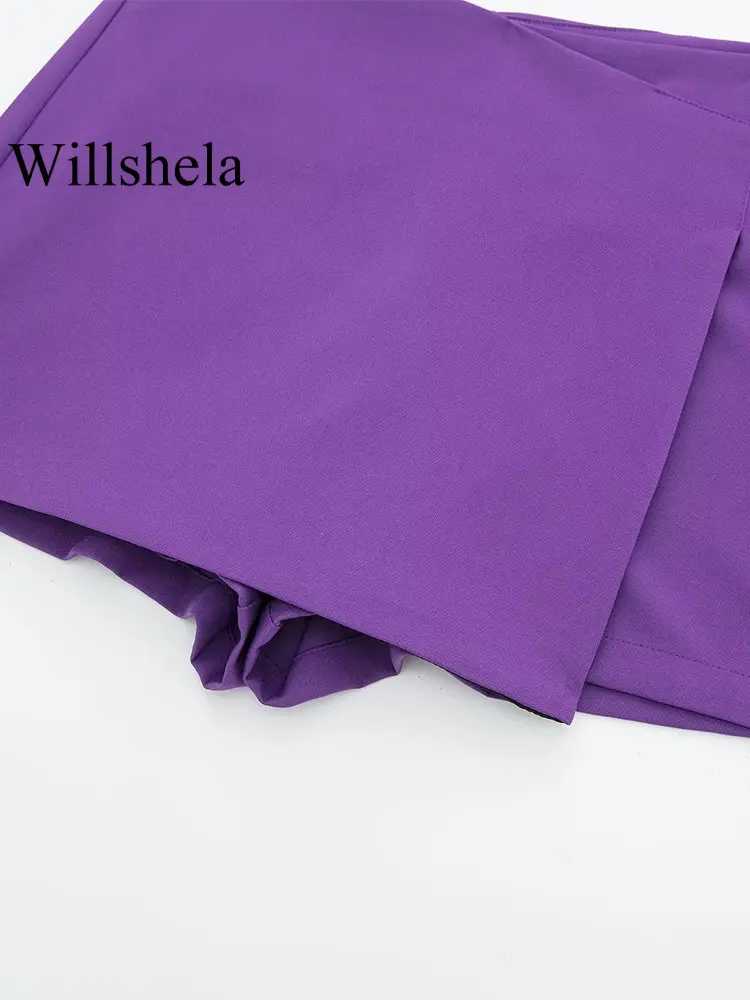 Willshela-Jupe Courte à Fermeture Éclair Latérale pour Femme, Couleur Unie, Vintage, Taille Haute, Chic, à la Mode