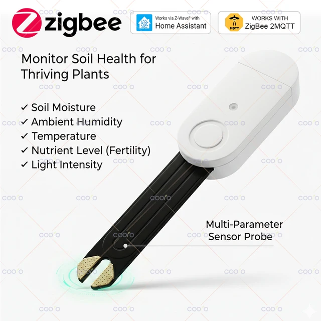 New Zigbee 3.0 Soil Tester 5 in 1 Soil Moisture Sensor Temperature Humidity Fertility Illuminiance Meter for Home Garden Plants