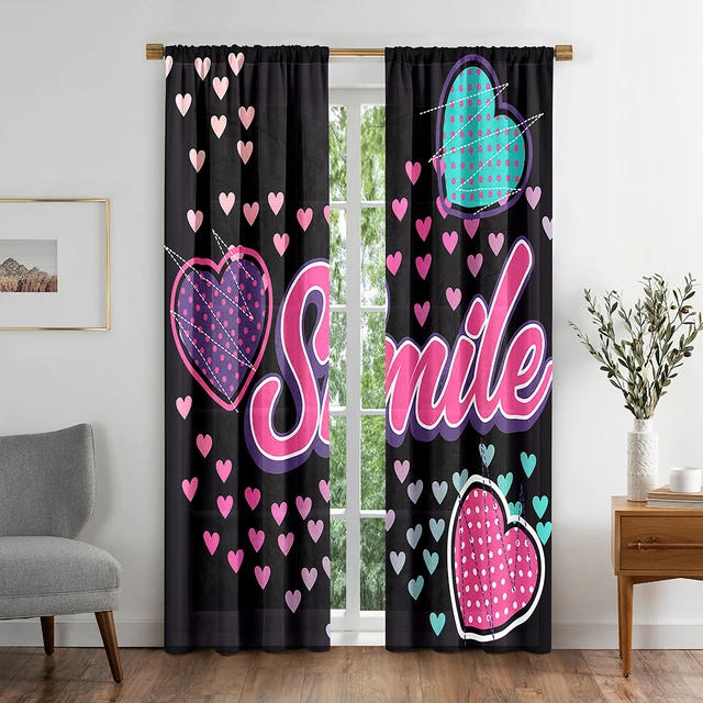 Retro Slogan Smile Face Hipster Graphic Vector Window Curtain for Living Room Bedroom Bathroom Kicthen Door Cupboard Decor Hooks