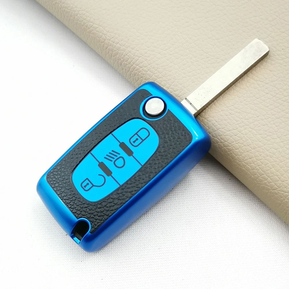 TPU Leather Car Key Cover Case For Citroen C2-C8 For Peugeot 3 Buttons Remote Protect Shell