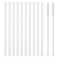Eco - Friendly Reusable Glass Drinking Straws - Set of 12 for Smoothies & Cocktails (Transparent)