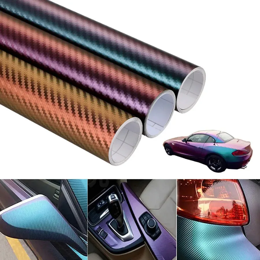 30*100Cm Carrosserie Filmstickers 3d Kameleon Koolstofvezel Vinyl Decoratie Stickers Op Maat Accessoires Voor Auto-Interieur Universeel