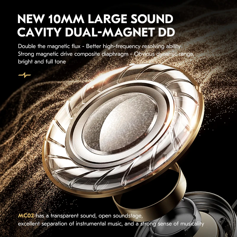 CCZ MC02 HiFi In-Ear Headphones Dual-Magnet Dynamic Driver 10mm Large DD 5N OFC Cable Music Wired Headset for Sound Enthusiasts
