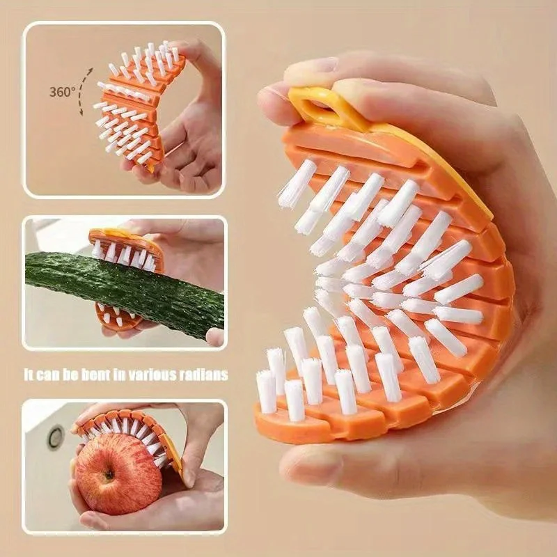 Fruit and Vegetable Brush Bendable Cleaning Brush Kitchen Tools Fruit and Vegetable Pan Bowl Clean