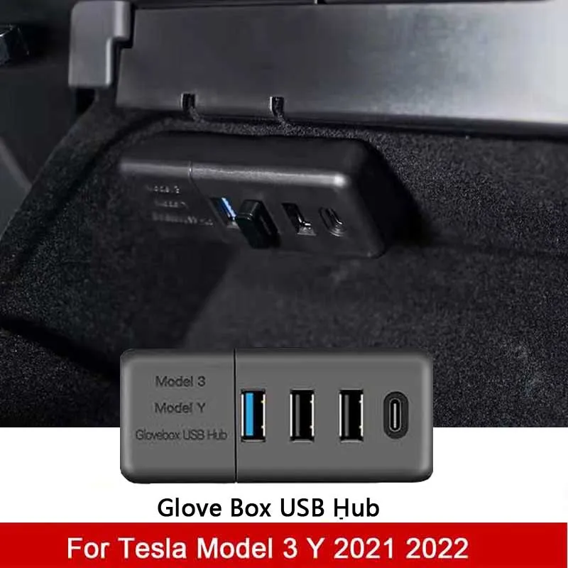 For Tesla Model 3 Model Y Glovebox USB Hub Ports Upgrade Splitter Hub