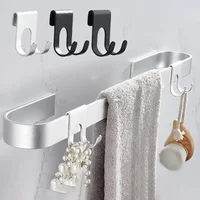 1PCS Aluminum Hook Shower Glass Door Hook Free Hole Towel Rack Hanger Key Organizer Plug Shaver Holder Rack Hooks for Hanging 2