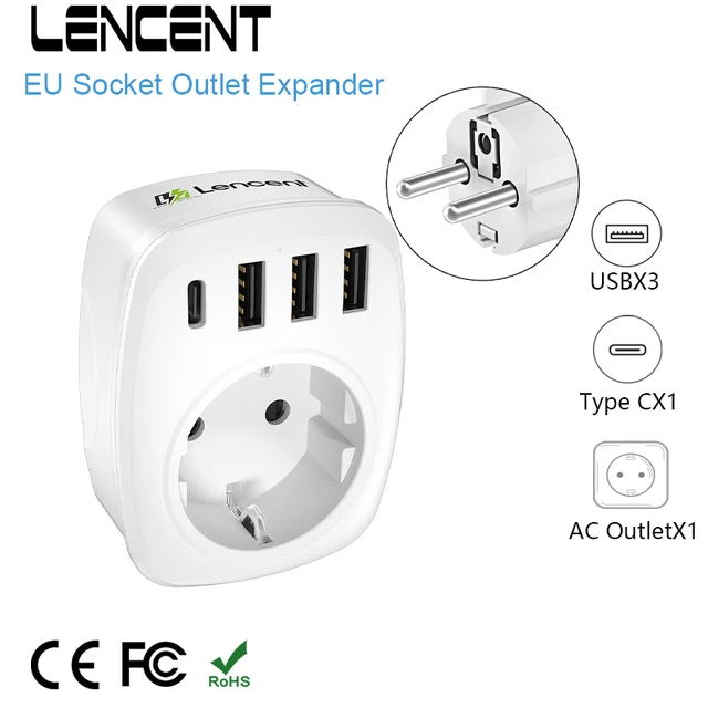 LENCENT Module multiprise 3 m avec charge rapide PD20 W, prises multiprise  pour usage intérieur, multiprise USB avec 4 prises CA, 3 USB et 1 type C  pour la maison, la cuisine