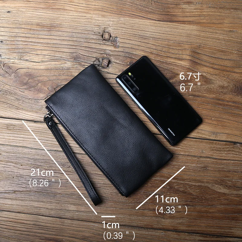 NZPJ Genuine Leather Men's Clutch Top Layer Cowhide Long Zipper Wallet Soft Leather Women's Wallet Large Capacity Thin Phone Bag