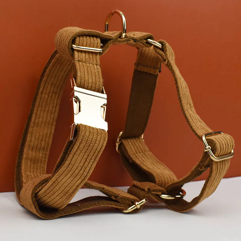 Caramel Corduroy Dog Collar And Leash Set For Dogs Custom Engraved Nameplate Pet Supplies Dog Leash Corduroy01