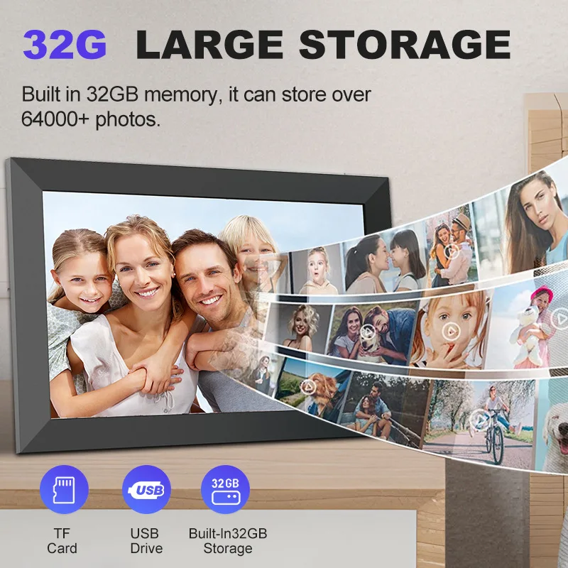 New 32G WIFI digital photo frame, 10-inch high-definition electronic photo album, touch screen, gravity sensing Christmas gift