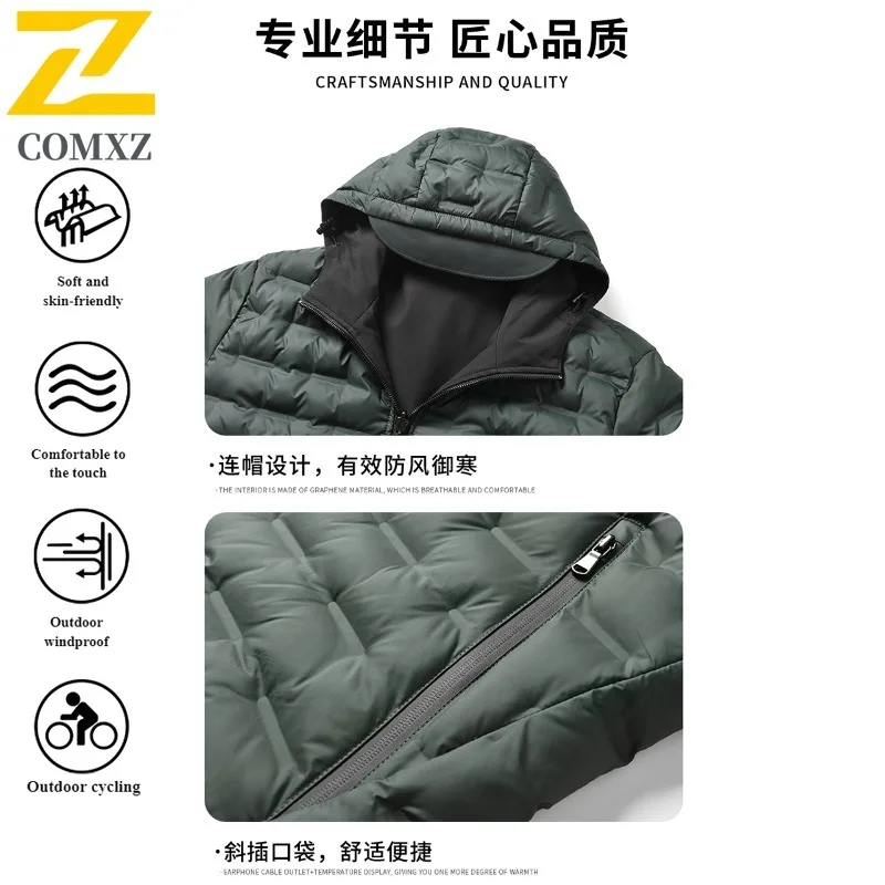 Men's Korean Style Winter Jacket Thickened Cotton Hooded Sports Coat Warm Casual Outerwear Solid Color Male Parka with Pockets