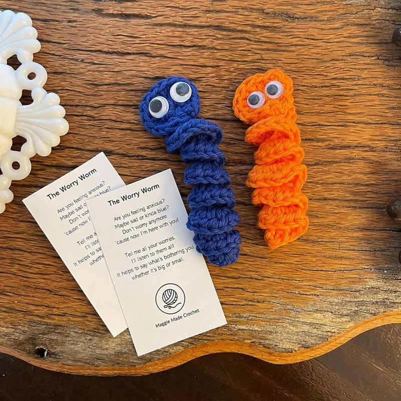 

Handmade Emotional Support Worry Worm Gift, Crochet Worry Worm Inspirational Cares For You, Cute Knitted Gift