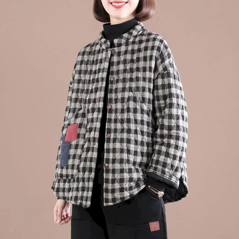 

Jackets for Women Plaid Quilted Baseball Outerwear Oversized Long Sleeved O-neck Cardigans Casual Vintage Coats Loose Women Tops
