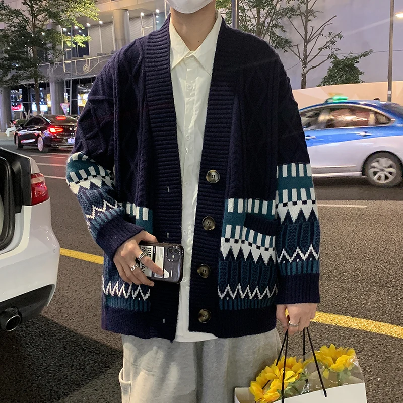

Harajuku Sweater Oversize Streetwear Korean Fashion Jacket Loose for Men Knitted Sweater Coat Men Cardigan Masculino X14