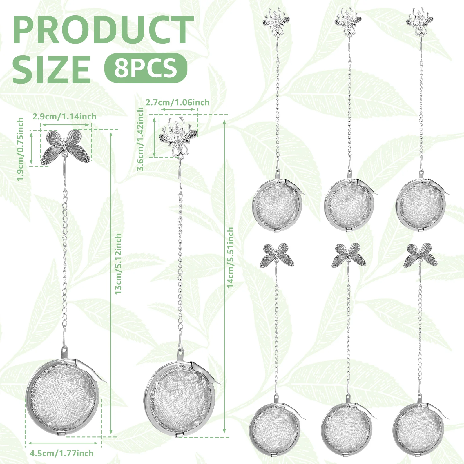 8Pcs Stainless Steel Tea Infuser Fine Mesh Tea Ball Reusable Strainer Filters for Teas, Loose Tea Infuser Strainer Filter