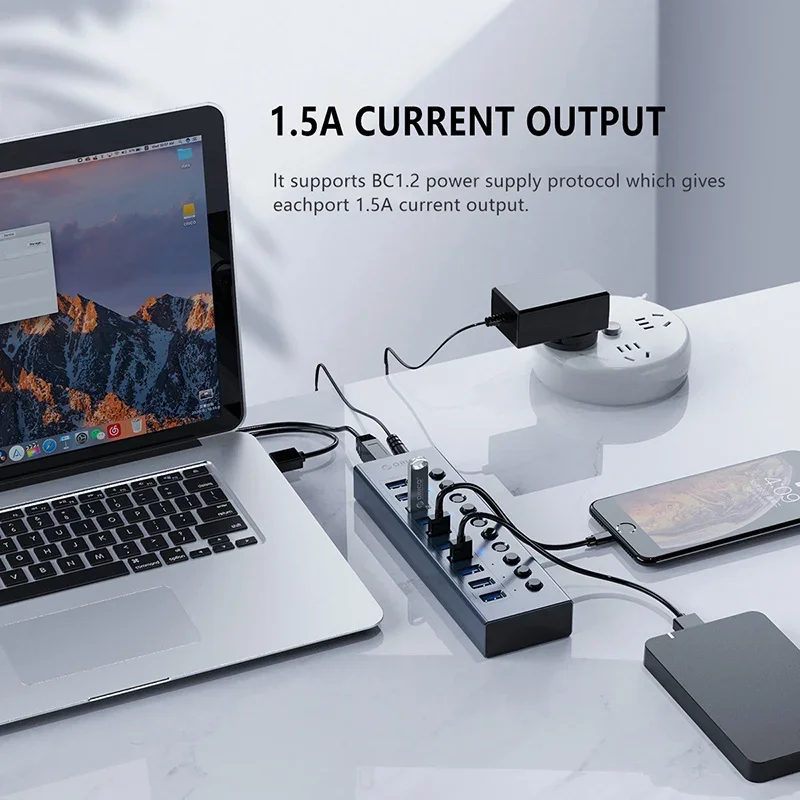 ORICO 7/10/13 Port USB Hub 3.0 Multi USB Splitter Power Adapter Multiple Expander 3.0 Hub With Switch For Laptop Accessoriess 4
