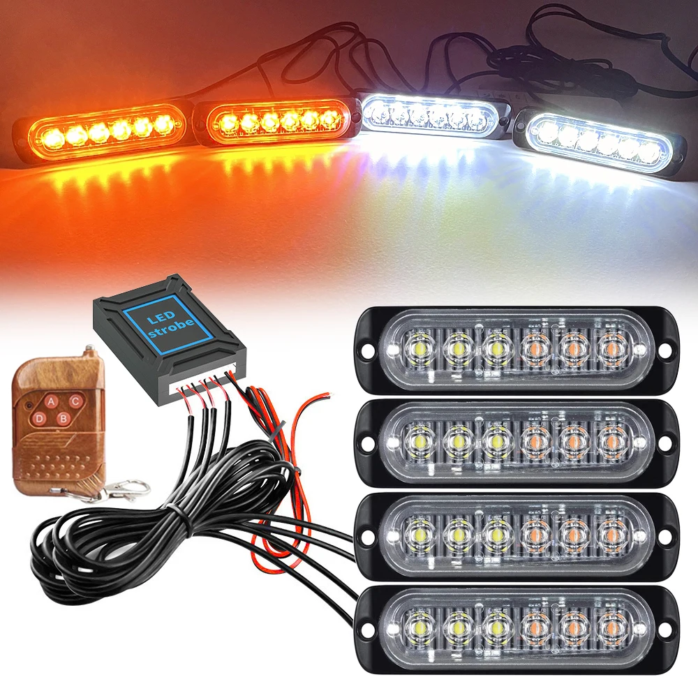thumbnail image 1 of Luz LED estroboscópica para rejilla de automóvil, luz de emergencia ámbar, control remoto inalámbrico, señal de destello, baliza de bombero, lámpara de advertencia de 12 V y 24 V, 1 of 5