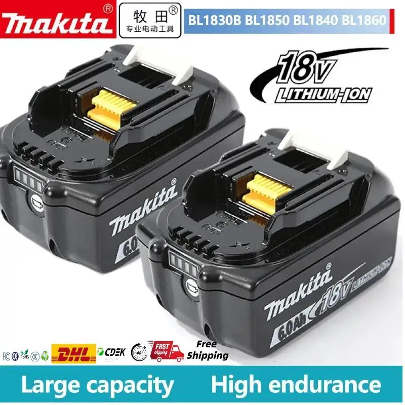 Batteria Per Elettroutensili Ricaricabile Originale Al Makita-100, Led Sostituibile Agli Ioni Di Litio, 6.0 Ah 18V Lxt Bl1860B Bl1860Bl1850