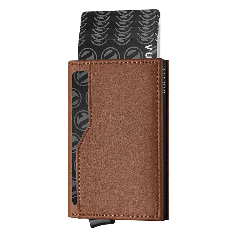 Black Small Wallets Credit Card Holder Case Double ID Window RFID Blocking Automatic Leather Wallet for Cards Notes