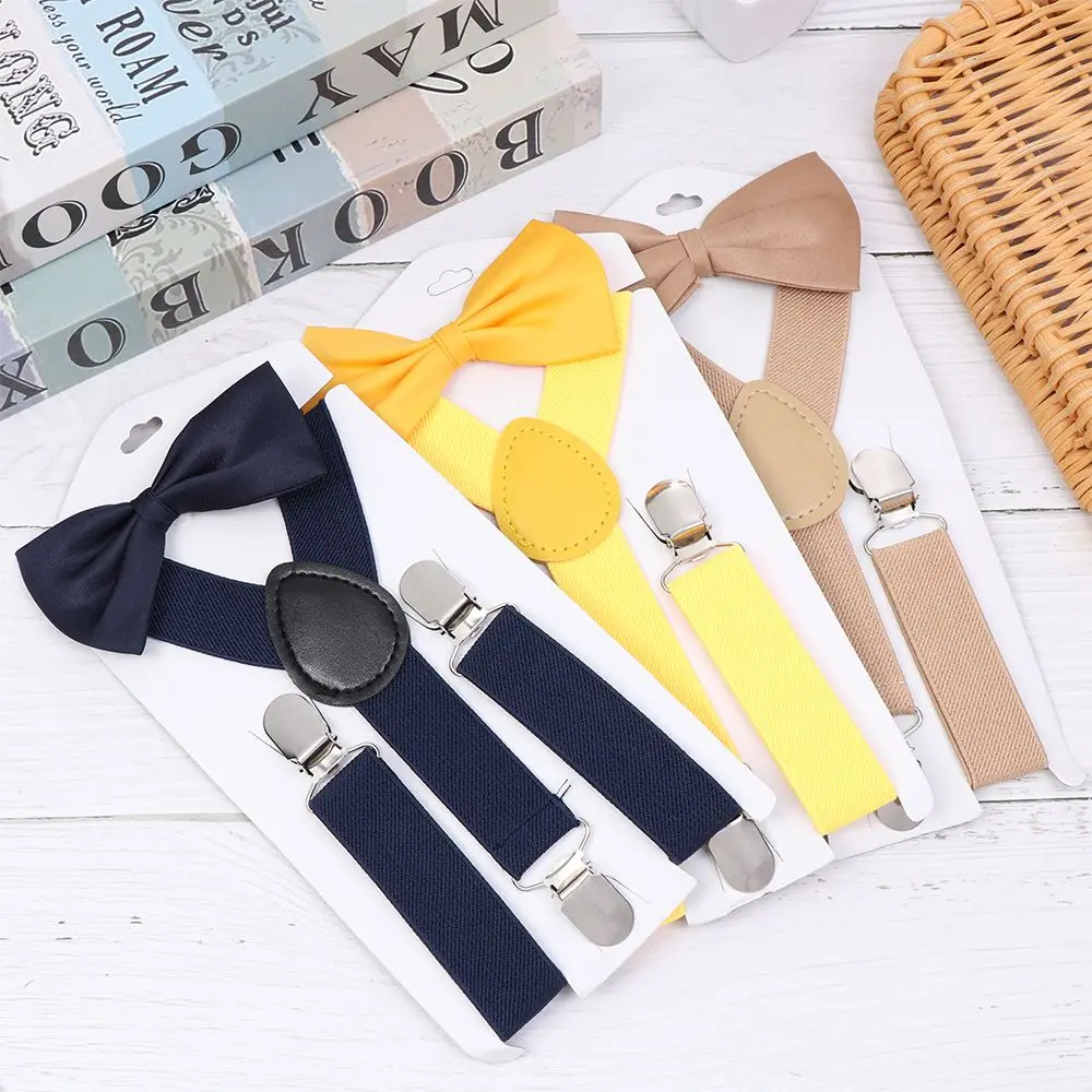 1 Pcs Elastic Suspenders with tie New Fashion Suspenders children Boys Girls With Bow Tie Adjustable Straps Accessories For kids