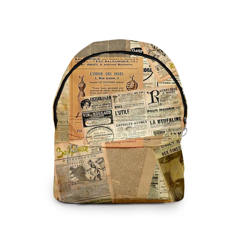 

Classic old newspaper student Bookbag Notebook Backpacks 3D Print Oxford Waterproof Boys/Girls Casual Travel Backpacks
