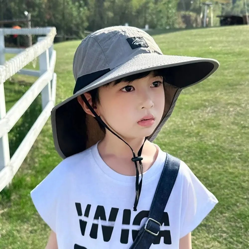 Big Brim Shawl Children's Summer Hat Sun Protection Neck Ear Cover Kids Sunscreen Hat Anti UV Breathable Kids Beach Caps
