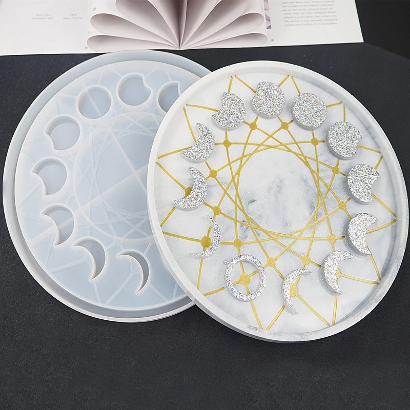 

DIY Crystal Epoxy Mold Moon Eclipse Moon Phase Hanging Ornament Plate Ins Wind Star Moon Clock Dial Silicone Mold Set
